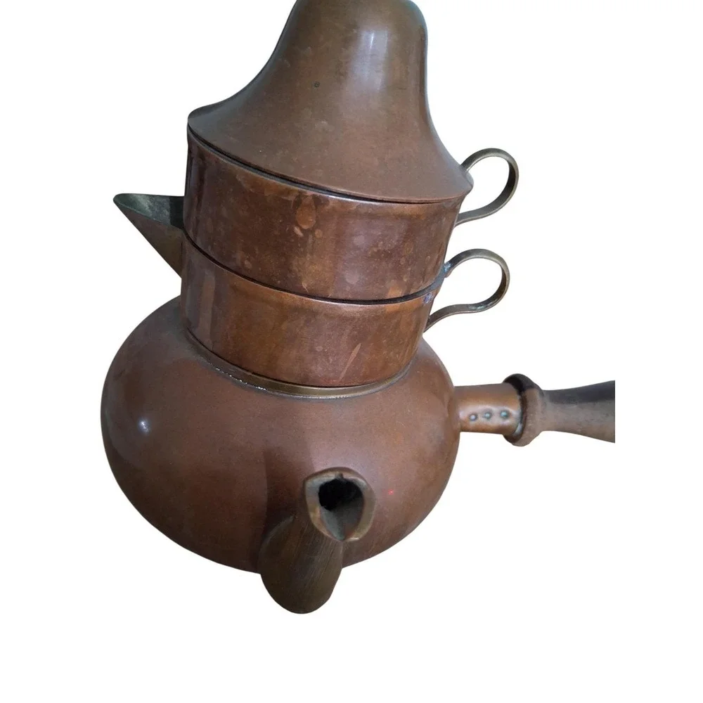 Vintage OrfeMex Mexico Copper Brass Stacking‎ Teapot Set With Bell Kitchen wares